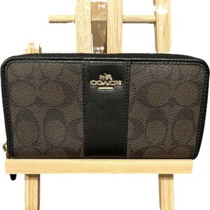 Coach Signature Brown and Black Zip Wallet